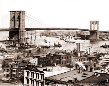 Vintage Photograph of Sailboat Near Brooklyn Bridge