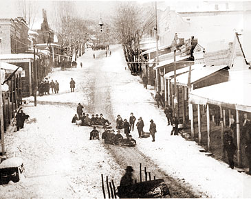 Vintage Photograph of Grass Valley - Tobogganing down Main Street