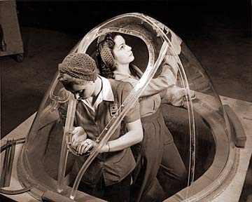 Vintage Photograph of Two Women Polishing a Nose Cone
