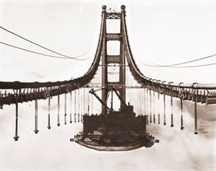 Vintage Photograph of Golden Gate Bridge construction - "Island in the Sky"